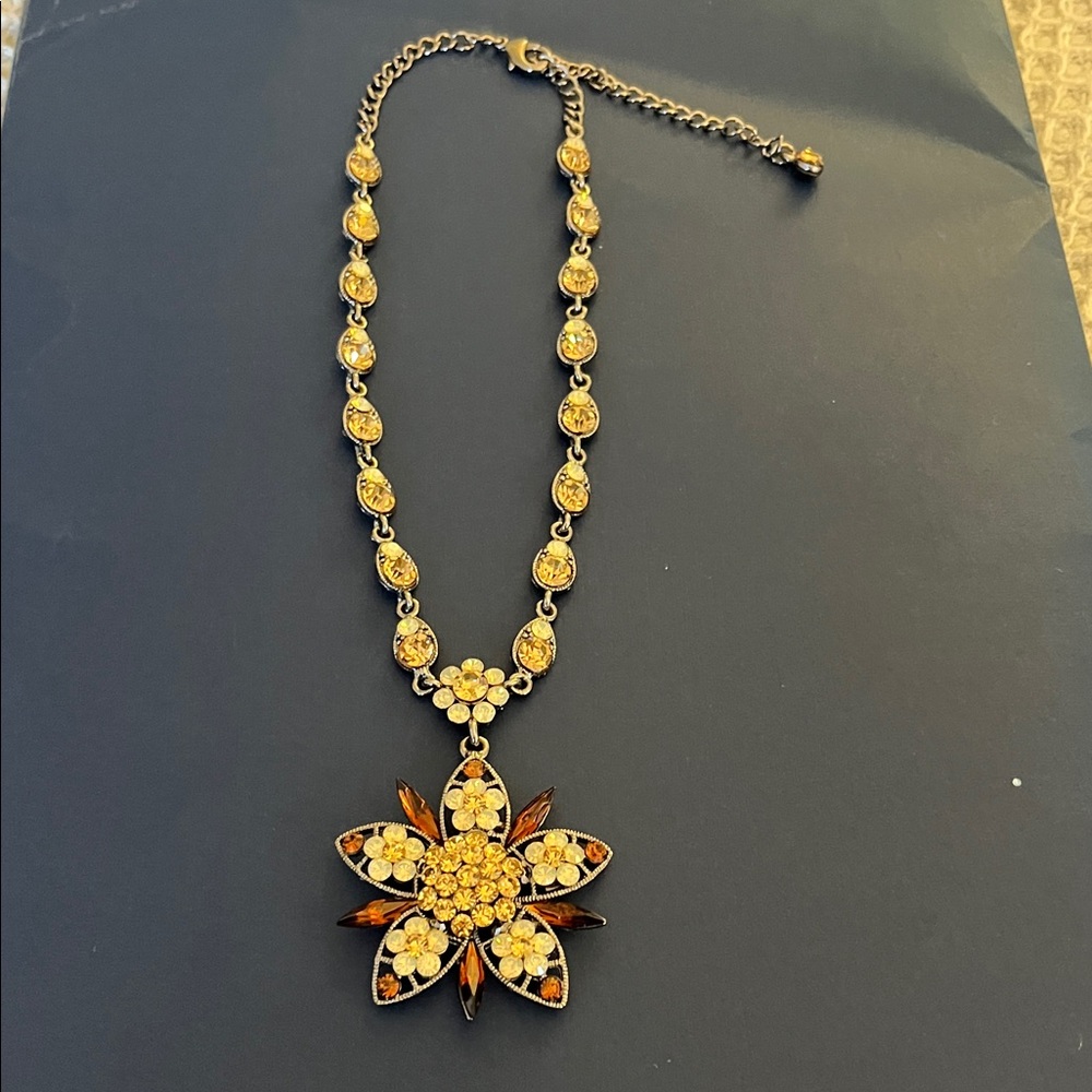 Gold and Brown Floral Pendant Necklace